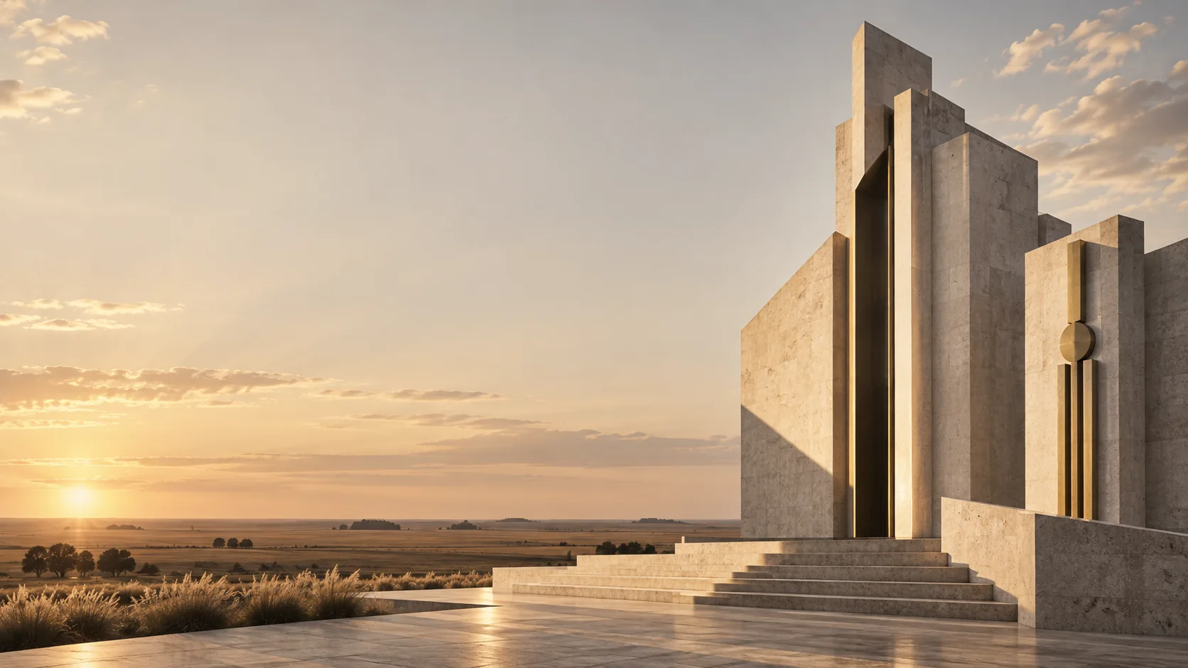 Interpretación artística contemporánea inspirada en la geometría monumental de Francisco Salamone; no representa una obra real